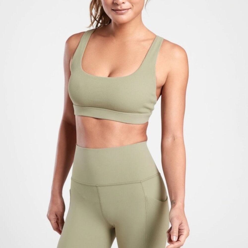 Athleta Exhale Rib Sports Bra Sage Green